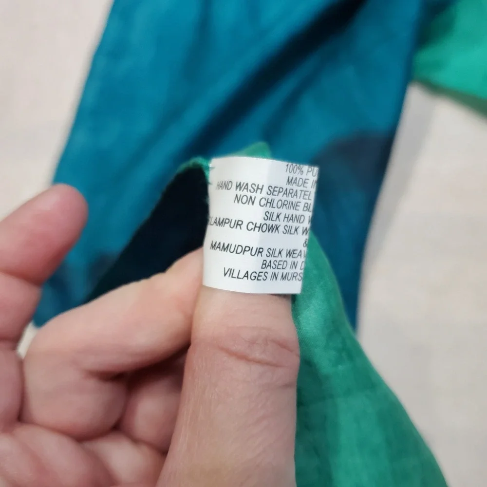 Hand Woven‎ Pure Silk Scarf Teal Blue Green Abstract Drip Design India